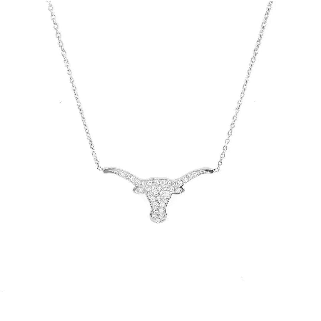 Korman 18k White Gold Small Pavé Diamond Longhorn Necklace